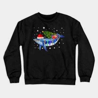 Blue Whale Christmas Color Lights Xmas Santa Hat Whale Gifts Crewneck Sweatshirt